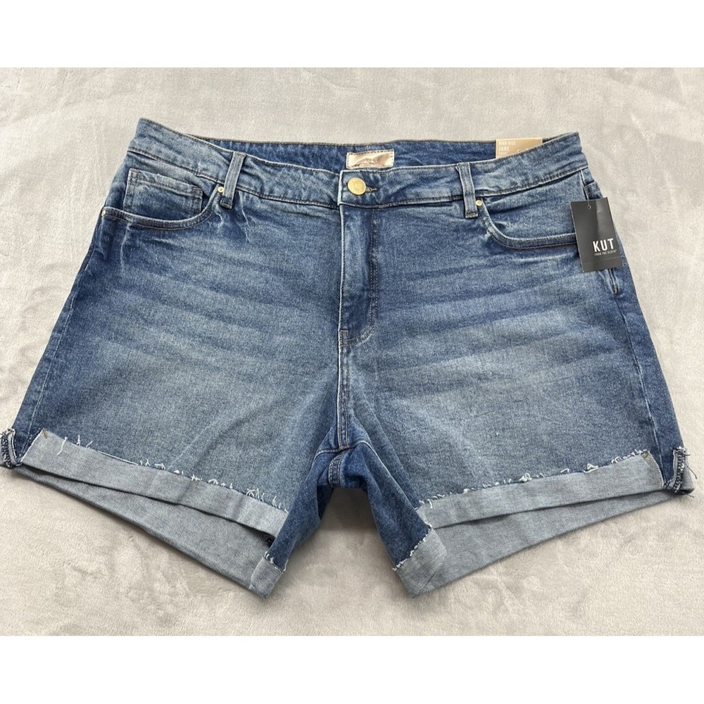 KUT from the Kloth Jane Shorts Women 14W Blue High Rise Raw Hem Denim NEW